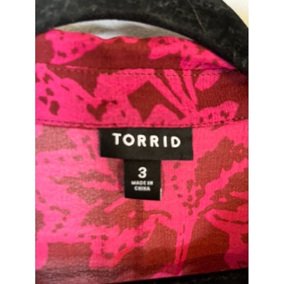 Torrid Floral Top 3X Pink Chic Chiffon Dolman Boho Western Retro Classic Sheer - Picture 3 of 14